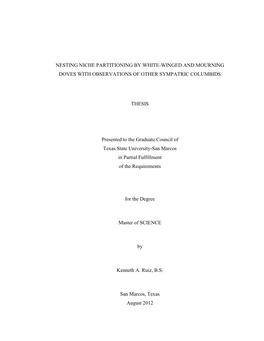 Nesting Niche Partitioning by Sympatric Dove Species At