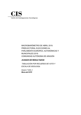 Macrobarómetro De Abril 2019. Preelectoral Elecciones Al Parlamento Europeo, Autonómicas Y Municipales 2019