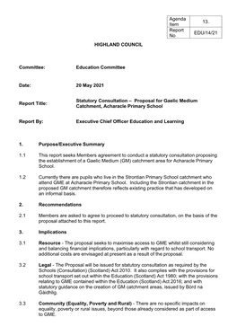 Proposal for Gaelic Medium Catchment, Acharacle Primary School