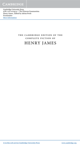Henry James , Edited by Adrian Poole Frontmatter More Information