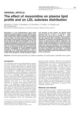 The Effect of Moxonidine on Plasma Lipid Profile and on LDL Subclass