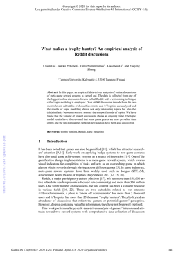 What Makes a Trophy Hunter? an Empirical Analysis of Reddit Discussions