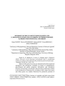 Diversity of the Fusarium Verticillioides and F