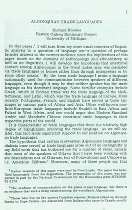 ALGONQUIAN TRADE LANGUAGES Richard Rhodes Eastern Ojibwa