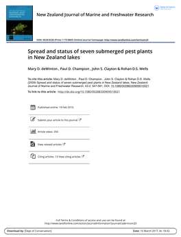 Spread and Status of Seven Submerged Pest Plants in New Zealand Lakes