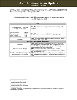 Joint Humanitarian Update NORTH EAST | SRI LANKA