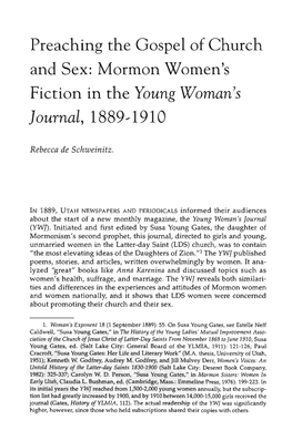 Preaching the Gospel of Church and Sex: Mormon Women's Fiction in the Young Woman's Journal, 18894910