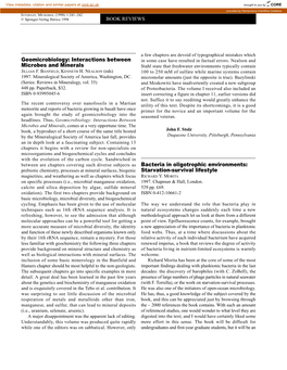 Geomicrobiology: Interactions Between Microbes and Minerals, Comes at a Very Opportune Time