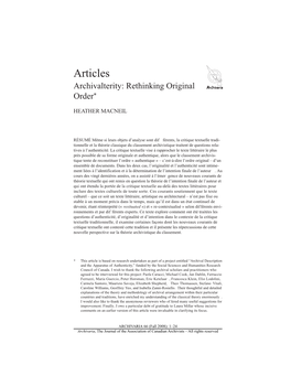 Archivalterity: Rethinking Original Order*