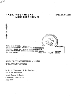 Study of Extraterrestrial Disposal of Radioactive Wastes