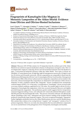 Fingerprints of Kamafugite-Like Magmas in Mesozoic Lamproites of the Aldan Shield: Evidence from Olivine and Olivine-Hosted Inclusions