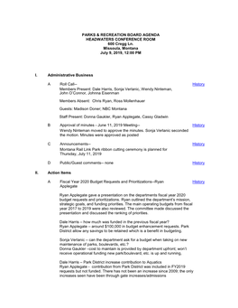 Parks & Recreation Board Agenda Headwaters