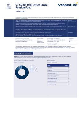 SL ASI UK Real Estate Share Pension Fund Invests Primarily in the ASI UK Real Estate Share Fund