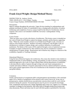 Frank Lloyd Wright: Design/Method/Theory