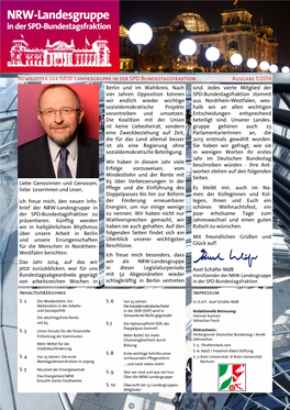 Newsletter Der NRW-Landesgruppe in Der SPD Bundestagsfraktion Ausgabe 1/2014 Berlin Und Im Wahlkreis