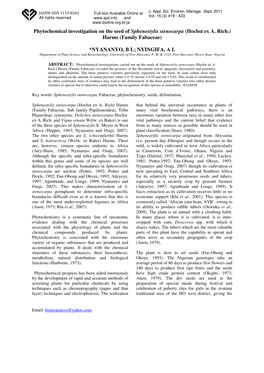 Phytochemical Investigation on the Seed of Sphenostylis Stenocarpa (Hochst Ex A