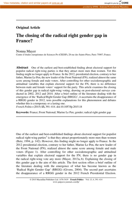 The Closing of the Radical Right Gender Gap in France?