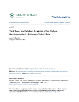 The Efficacy and Safety of Six-Weeks of Pre-Workout Supplementation in Resistance Trained Rats