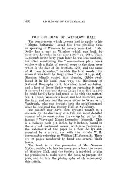 406 the BUILDING of WINSLOW HALL the Compression Which