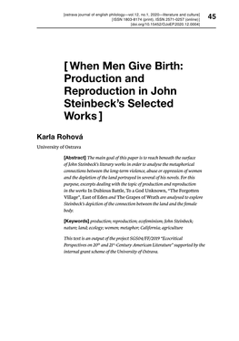 When Men Give Birth: Production and Reproduction in John Steinbeck’S Selected Works ]