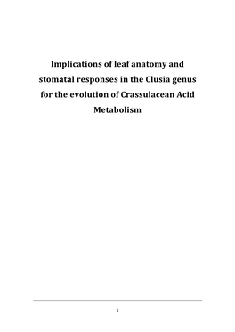 Implications of Leaf Anatomy and Stomatal Responses in the Clusia Genus for the Evolution of Crassulacean Acid Metabolism