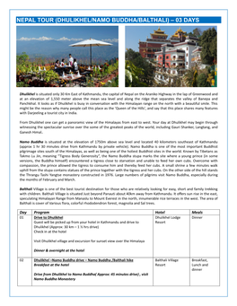 Nepal Tour (Dhulikhel/Namo Buddha/Balthali) – 03 Days