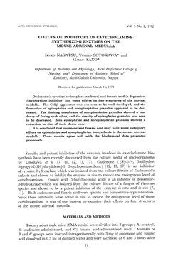 Effects of Inhibitors of Catecholamine-Synthesizing Enzymes on the Mouse Adrenal Medulla