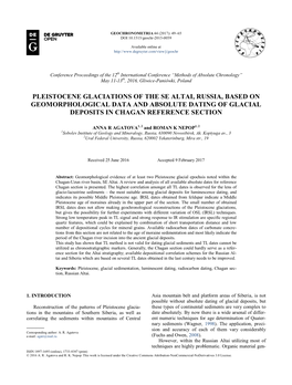 Pleistocene Glaciations of the Se Altai, Russia, Based on Geomorphological Data and Absolute Dating of Glacial Deposits in Chagan Reference Section