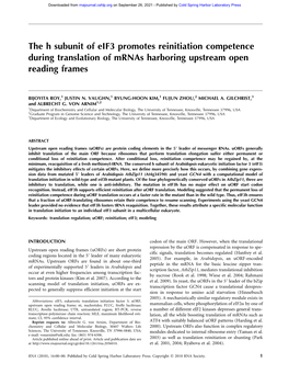 The H Subunit of Eif3 Promotes Reinitiation Competence During Translation of Mrnas Harboring Upstream Open Reading Frames