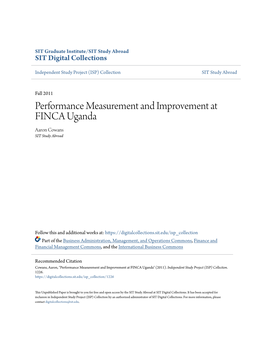 Performance Measurement and Improvement at FINCA Uganda Aaron Cowans SIT Study Abroad