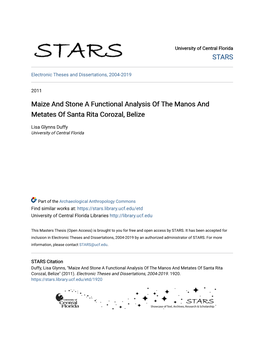 Maize and Stone a Functional Analysis of the Manos and Metates of Santa Rita Corozal, Belize