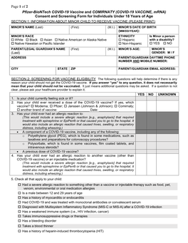 Pfizer-Biontech COVID-19 Vaccine Consent and Screening Form For