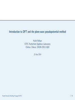 Introduction to DFT and the Plane-Wave Pseudopotential Method