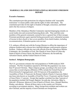 Marshall Islands 2020 International Religious Freedom Report