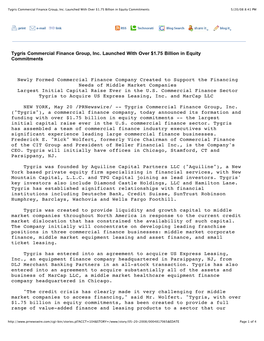 Tygris Commercial Finance Group, Inc. Launched with Over $1.75 Billion in Equity Commitments 5/20/08 8:41 PM