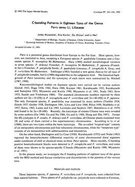 C-Banding Patterns in Eighteen Taxa of the Genus Paris Sensu Li, Liliaceae