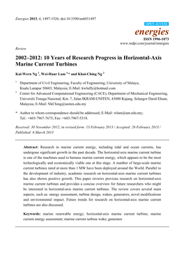 10 Years of Research Progress in Horizontal-Axis Marine Current Turbines