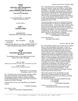 GEOLOGY and TOPOGRAPHY LAKE SUPERIOR LAND DISTRICT, 31St