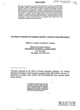 On Impact Testing of Subsize Charpy V-Notch Type Specimens*