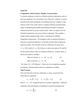 Topic720 Composition: Mole Fraction: Molality: Concentration a Solution Comprises at Least Two Different Chemical Substances