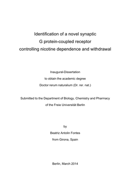 Identification of a Novel Synaptic G Protein-Coupled Receptor Controlling Nicotine Dependence and Withdrawal