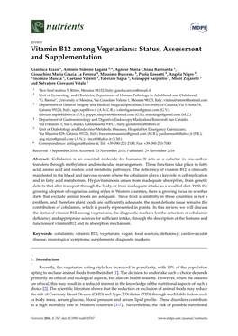 Vitamin B12 Among Vegetarians: Status, Assessment and Supplementation