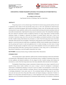 Exploiting Underutilised Waste Heat to Generate Environmental Friendly