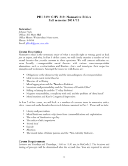 CHV 319: Normative Ethics Fall Semester 2014/15