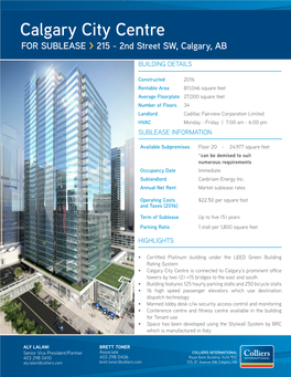 Calgary City Centre for SUBLEASE > 215 - 2Nd Street SW, Calgary, AB