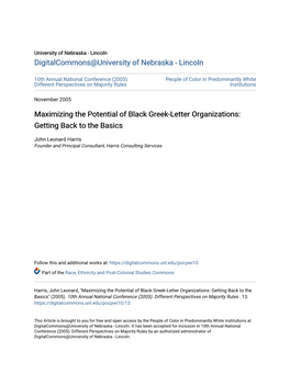 Maximizing the Potential of Black Greek-Letter Organizations: Getting Back to the Basics