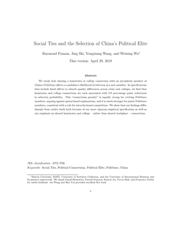 Social Ties and the Selection of China's Political Elite