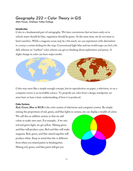 Geography 222 – Color Theory in GIS Mike Pesses, Antelope Valley College