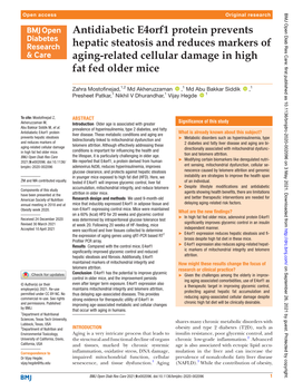 Antidiabetic E4orf1 Protein Prevents Hepatic Steatosis and Reduces Markers of Aging-­Related Cellular Damage in High Fat Fed Older Mice