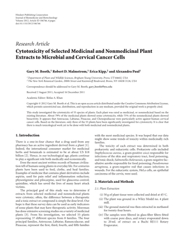 Research Article Cytotoxicity of Selected Medicinal and Nonmedicinal Plant Extracts to Microbial and Cervical Cancer Cells